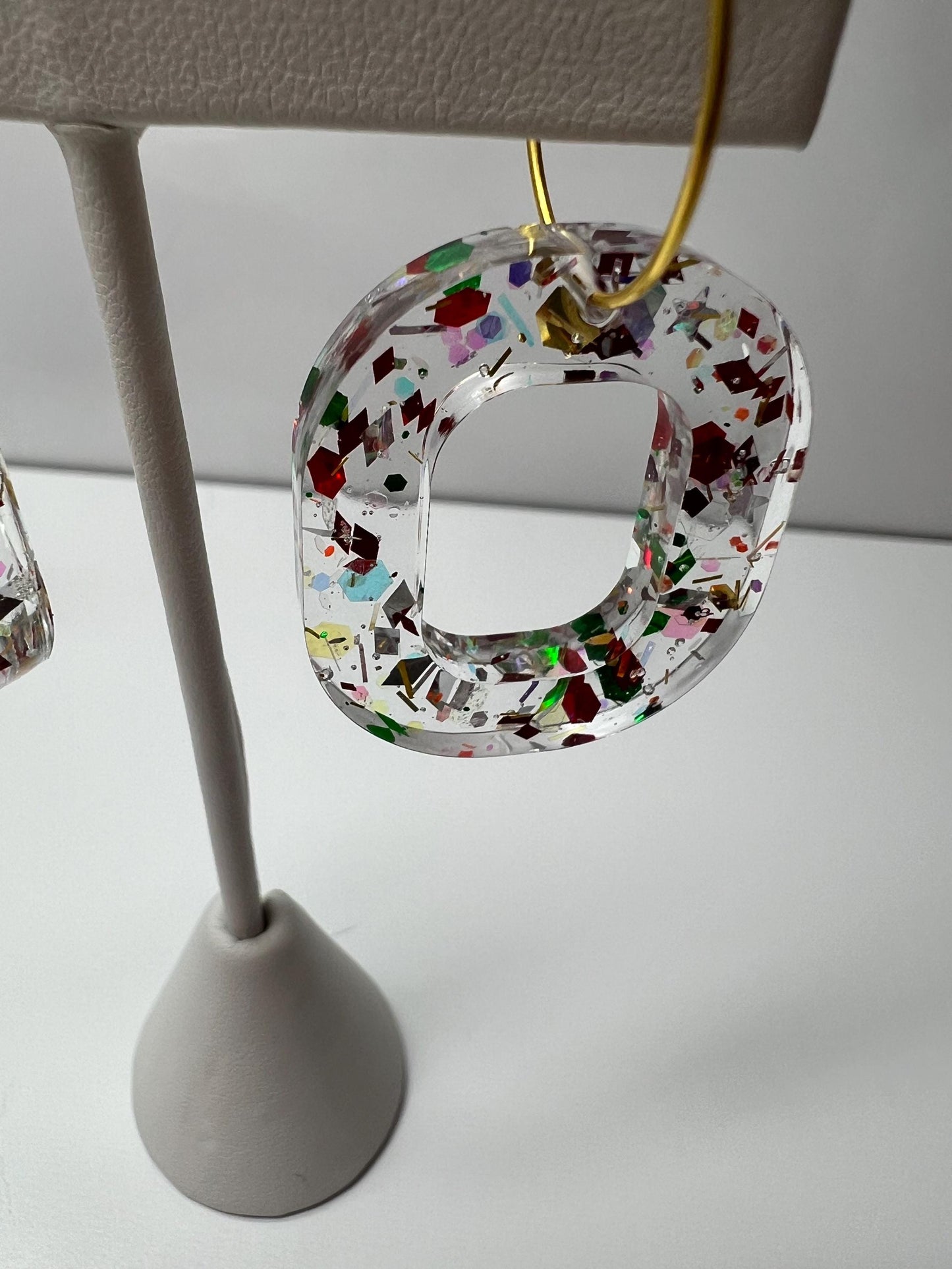 Red/Green/Gold Glitter Resin Earrings | Christmas | Teardrop Earring | Square Earring | Rectangle Earring