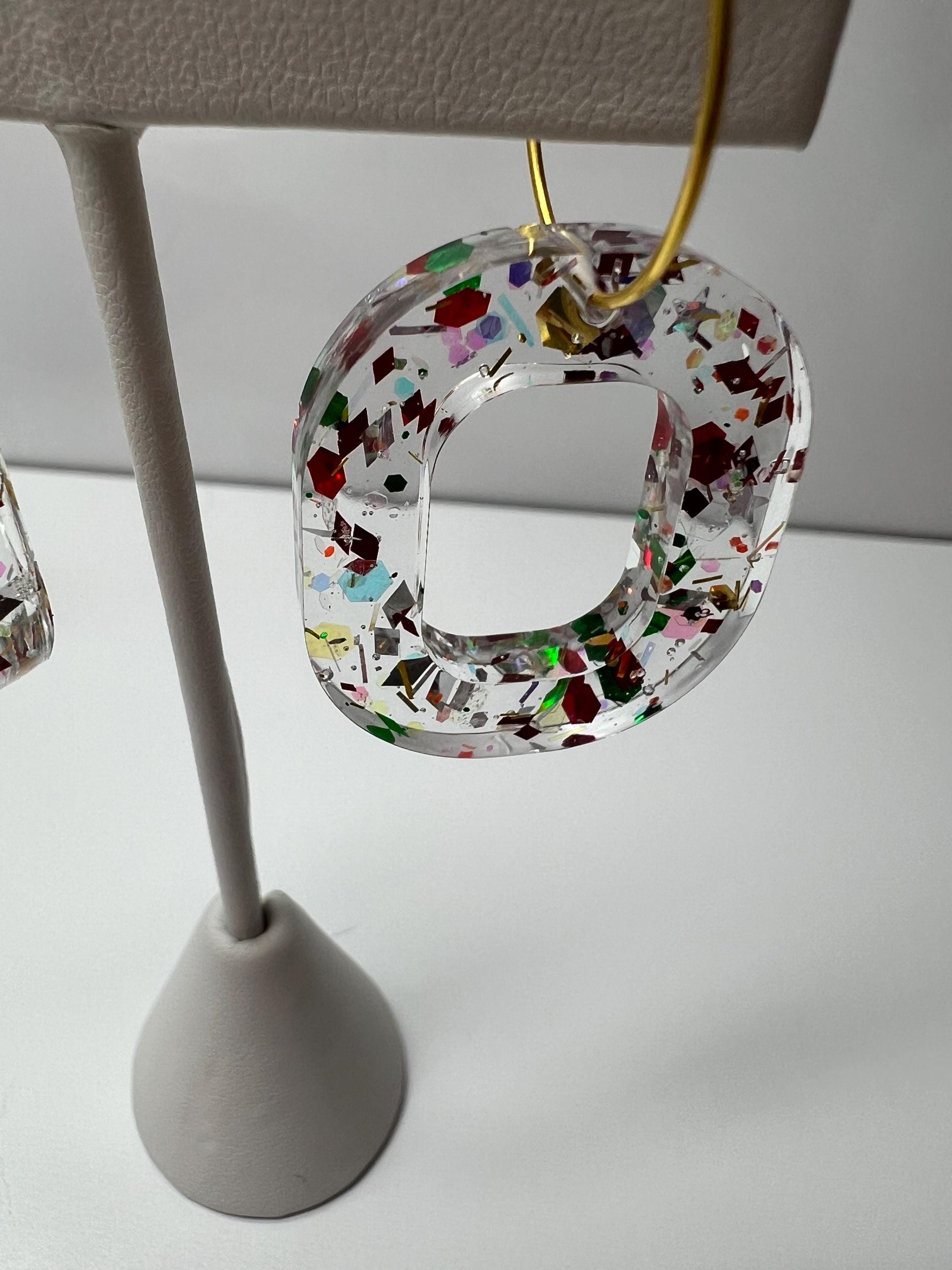 Red/Green/Gold Glitter Resin Earrings | Christmas | Teardrop Earring | Square Earring | Rectangle Earring