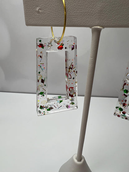 Red/Green/Gold Glitter Resin Earrings | Christmas | Teardrop Earring | Square Earring | Rectangle Earring