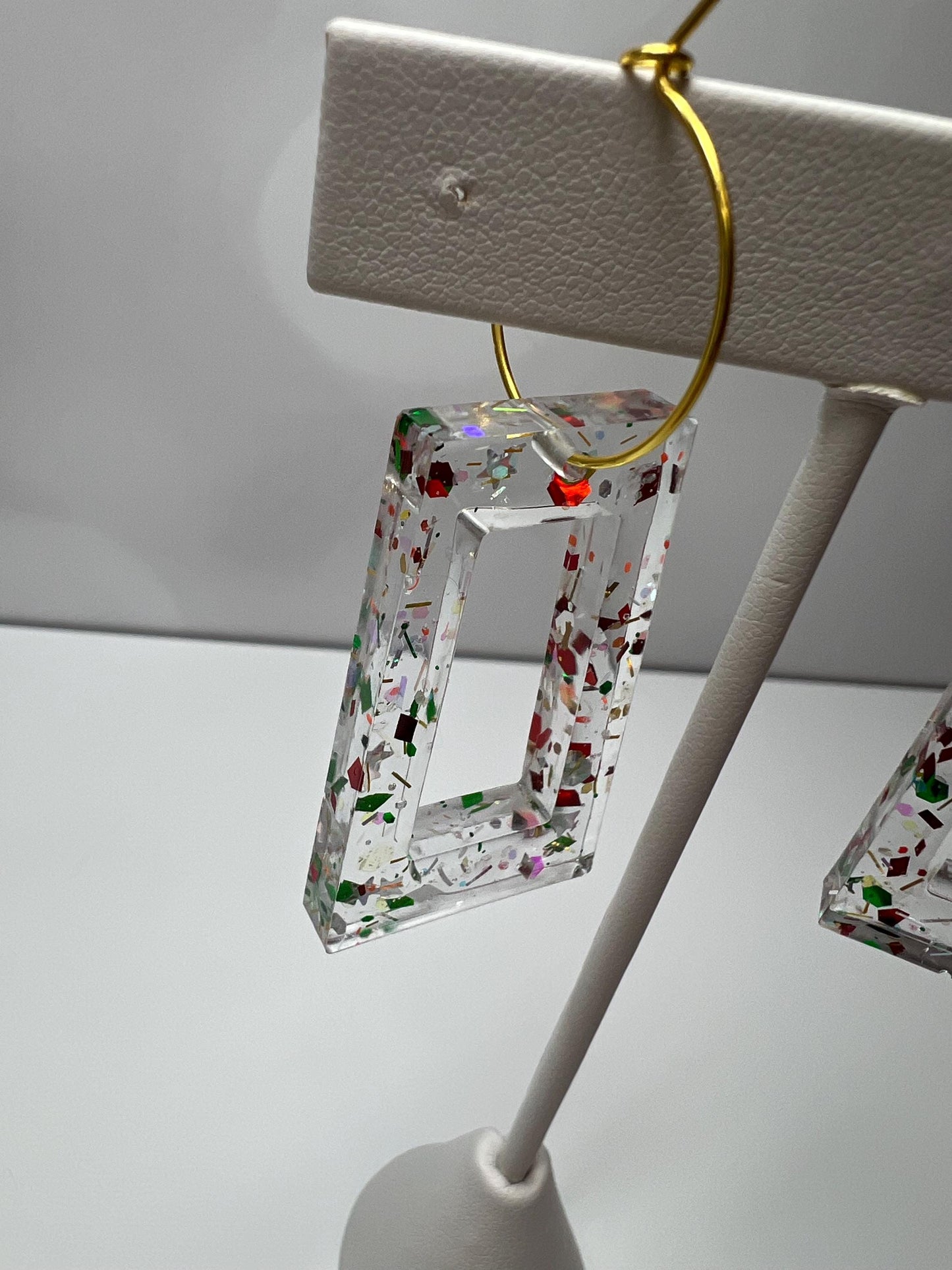 Red/Green/Gold Glitter Resin Earrings | Christmas | Teardrop Earring | Square Earring | Rectangle Earring