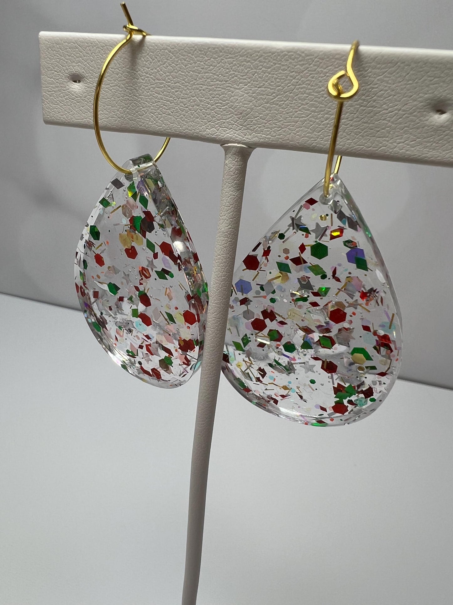 Red/Green/Gold Glitter Resin Earrings | Christmas | Teardrop Earring | Square Earring | Rectangle Earring