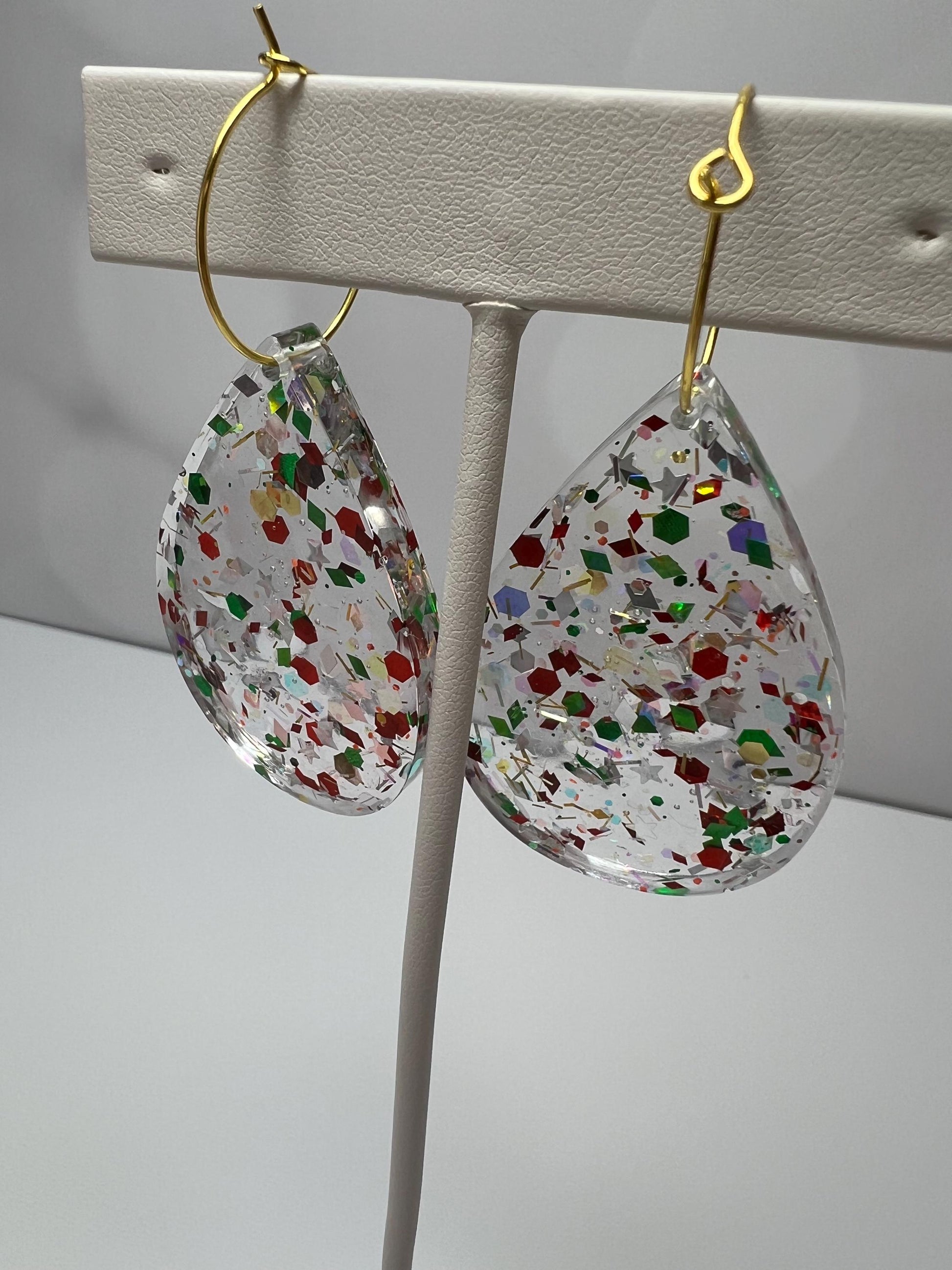 Red/Green/Gold Glitter Resin Earrings | Christmas | Teardrop Earring | Square Earring | Rectangle Earring