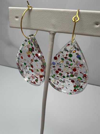 Red/Green/Gold Glitter Resin Earrings | Christmas | Teardrop Earring | Square Earring | Rectangle Earring