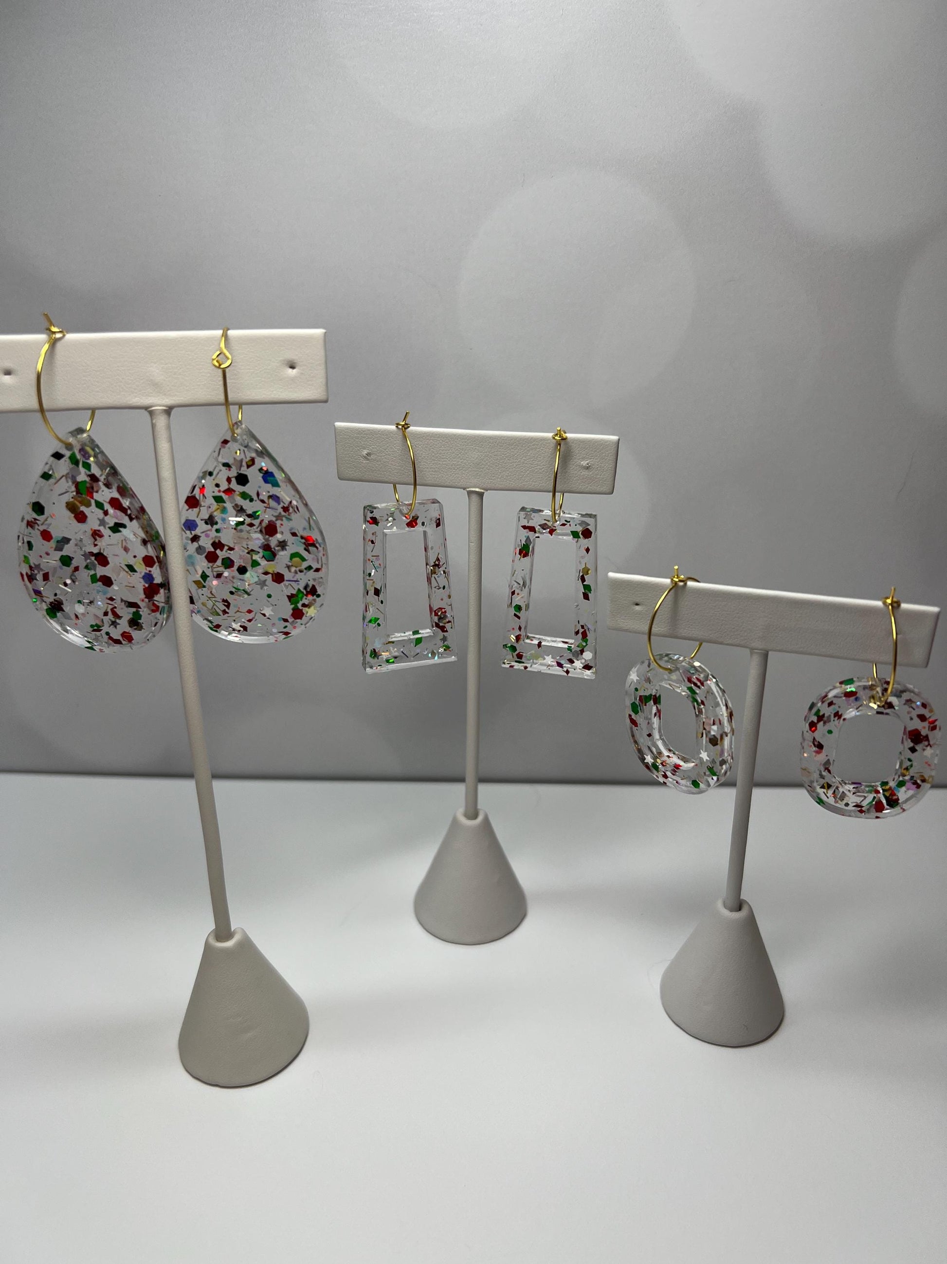 Red/Green/Gold Glitter Resin Earrings | Christmas | Teardrop Earring | Square Earring | Rectangle Earring