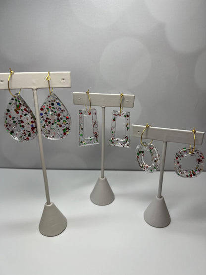 Red/Green/Gold Glitter Resin Earrings | Christmas | Teardrop Earring | Square Earring | Rectangle Earring
