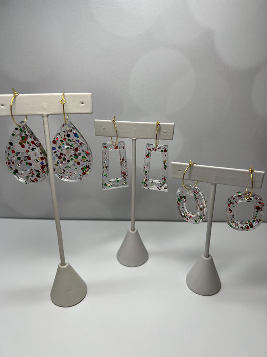 Red/Green/Gold Glitter Resin Earrings | Christmas | Teardrop Earring | Square Earring | Rectangle Earring