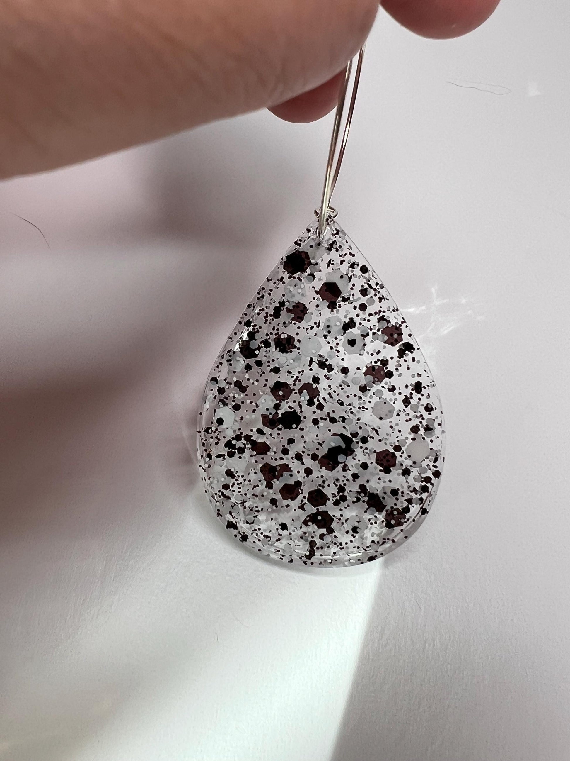 Composition Book Glitter Resin Earrings | Black & White | Teardrop Earring | Square Earring | Rectangle Earring