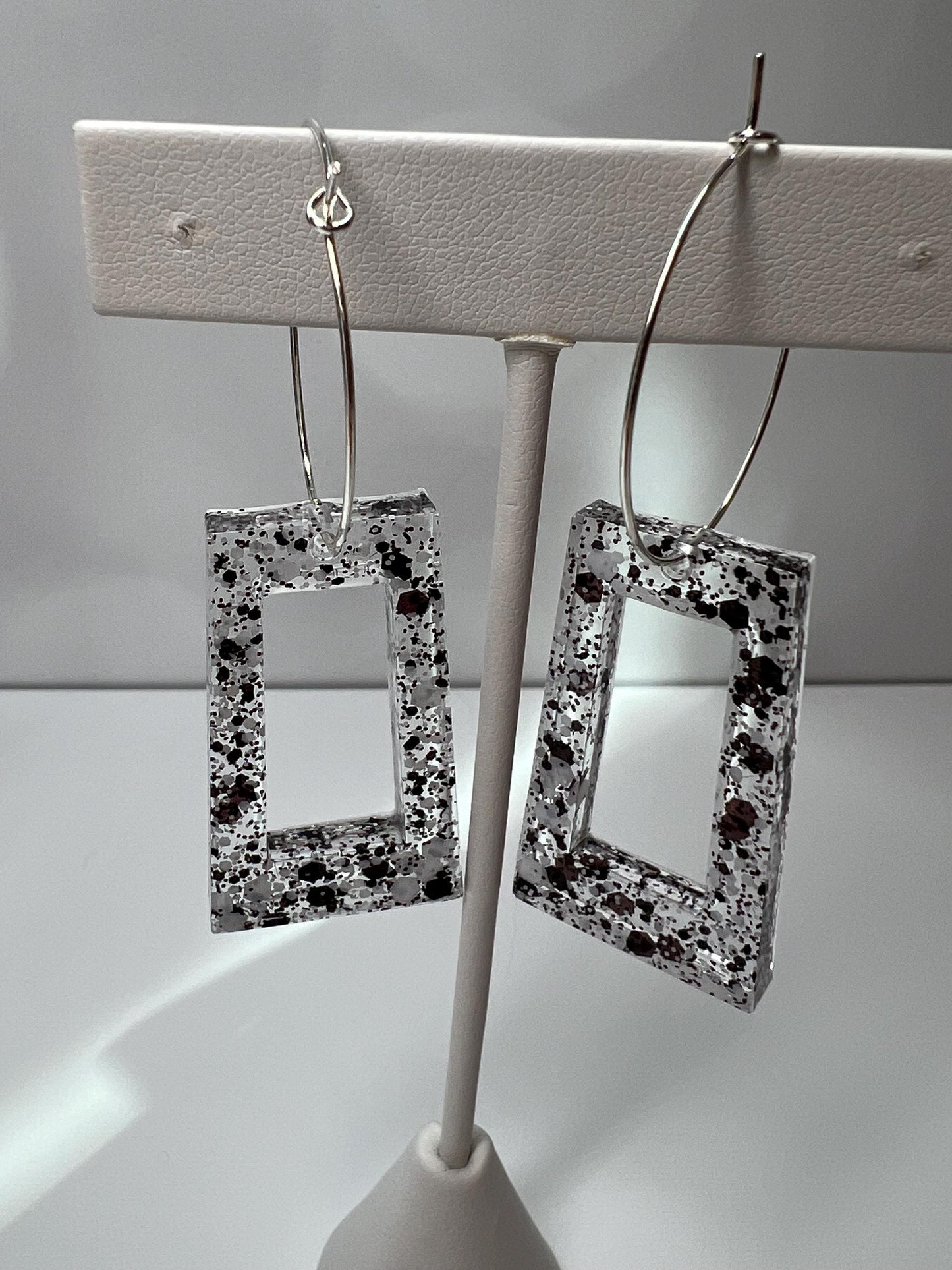 Composition Book Glitter Resin Earrings | Black & White | Teardrop Earring | Square Earring | Rectangle Earring