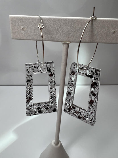Composition Book Glitter Resin Earrings | Black & White | Teardrop Earring | Square Earring | Rectangle Earring