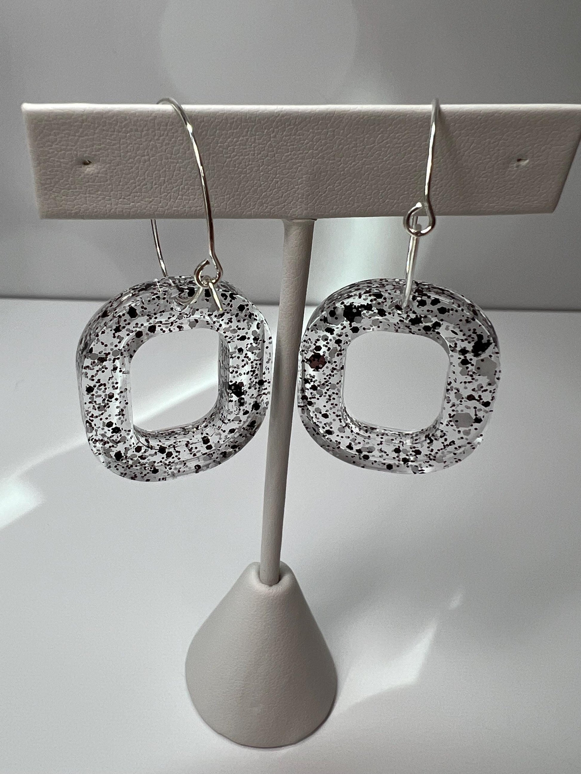 Composition Book Glitter Resin Earrings | Black & White | Teardrop Earring | Square Earring | Rectangle Earring