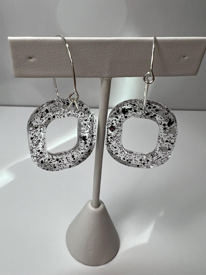 Composition Book Glitter Resin Earrings | Black & White | Teardrop Earring | Square Earring | Rectangle Earring