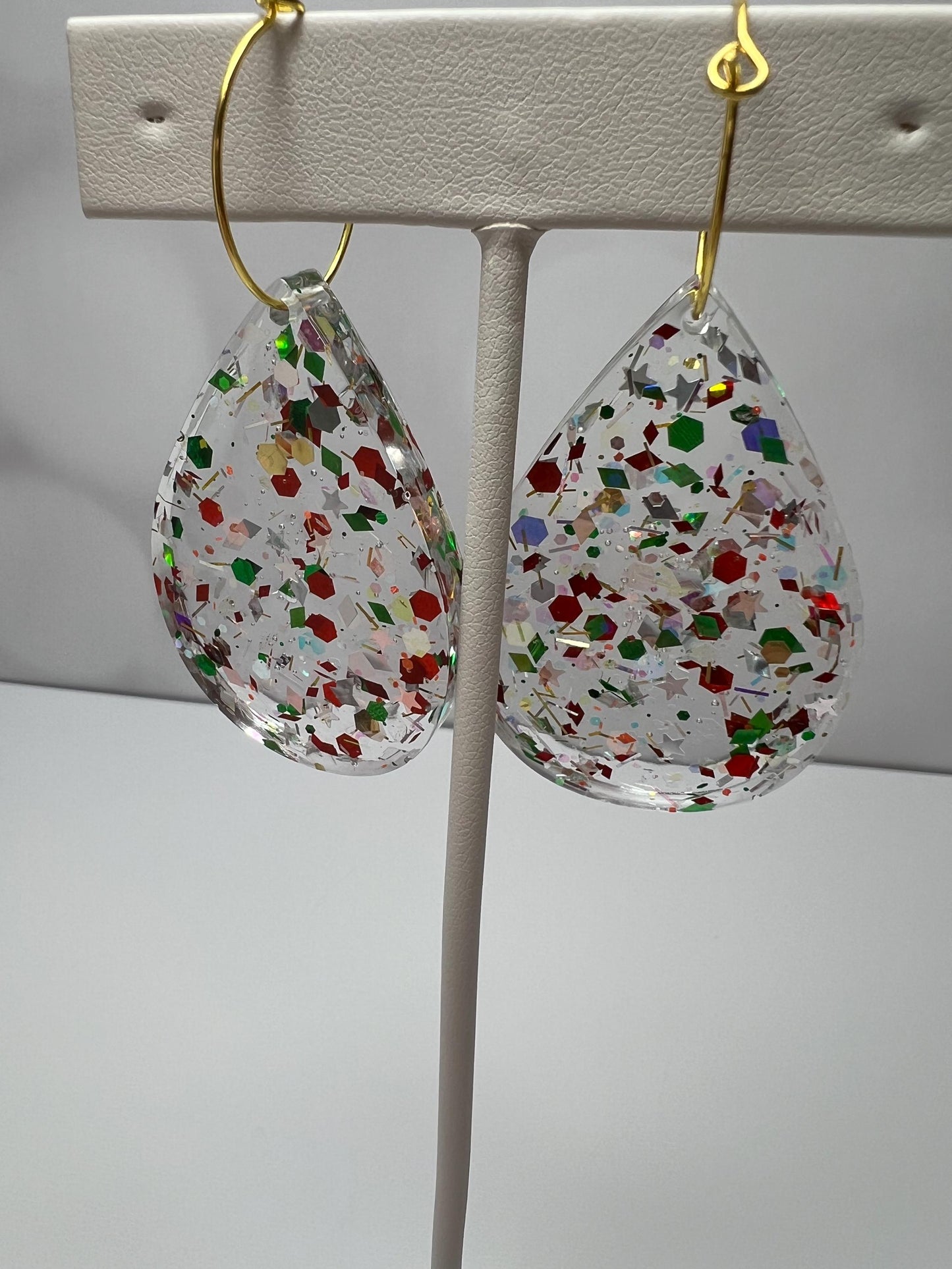 Red/Green/Gold Glitter Resin Earrings | Christmas | Teardrop Earring | Square Earring | Rectangle Earring