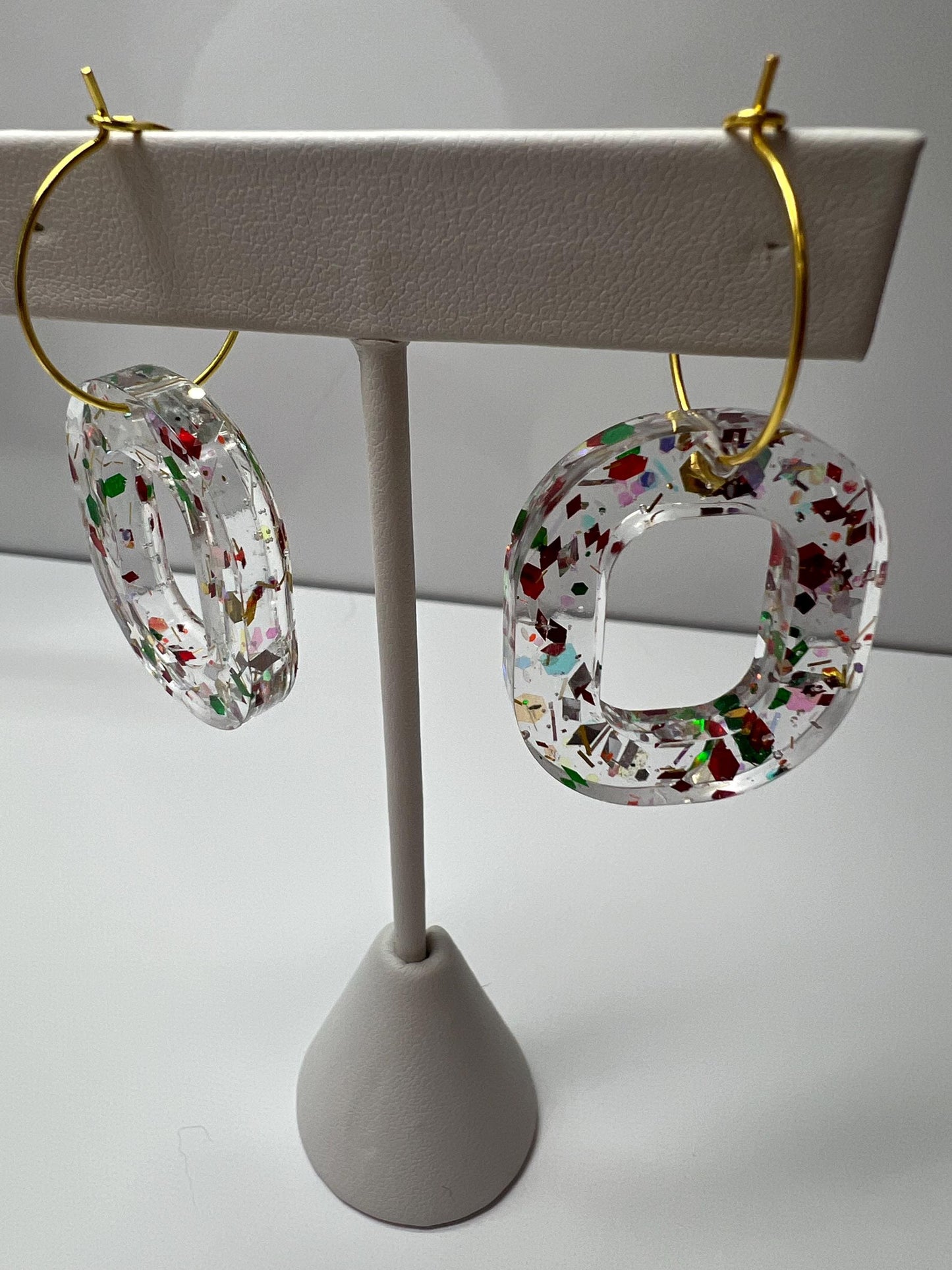Red/Green/Gold Glitter Resin Earrings | Christmas | Teardrop Earring | Square Earring | Rectangle Earring