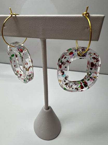 Red/Green/Gold Glitter Resin Earrings | Christmas | Teardrop Earring | Square Earring | Rectangle Earring