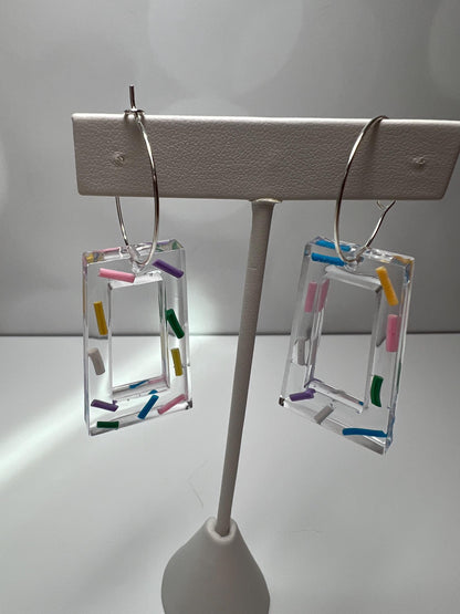 Sprinkle Glitter Resin Earrings | Teardrop Earring | Square Earring | Rectangle Earring