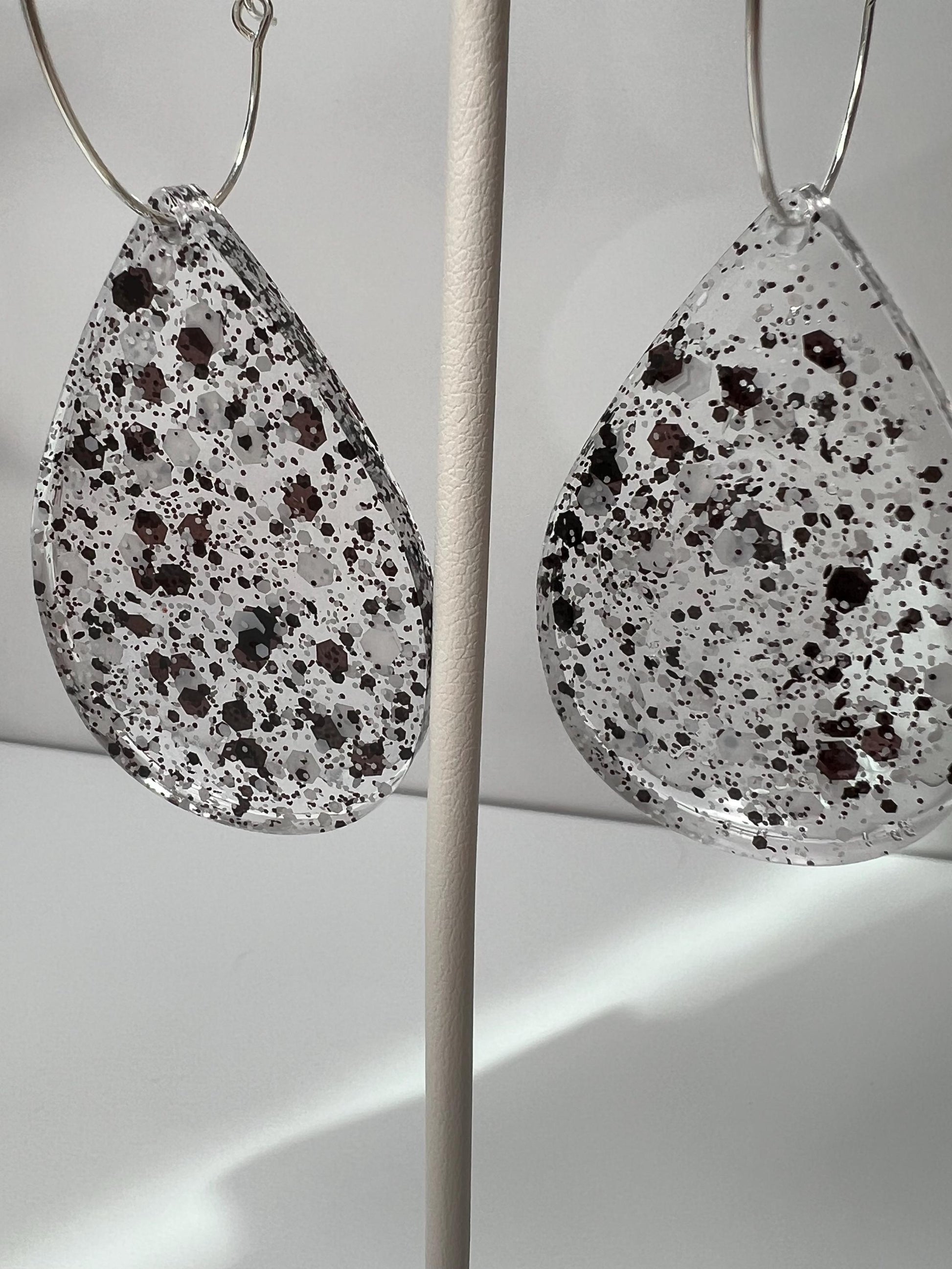 Composition Book Glitter Resin Earrings | Black & White | Teardrop Earring | Square Earring | Rectangle Earring