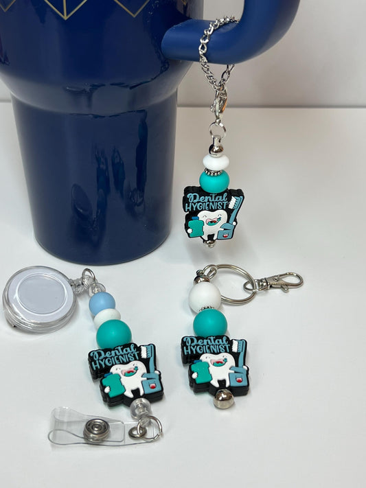 Dental Hygienist - Badge Reel, Keychain, Tumbler/Bag Charm - Stanley, Bogg, Gift, Medical