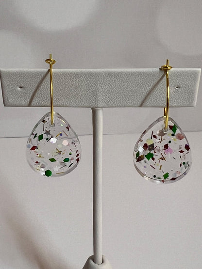 Glitter Resin Earrings | Handmade Red & Green Jewelry | Christmas
