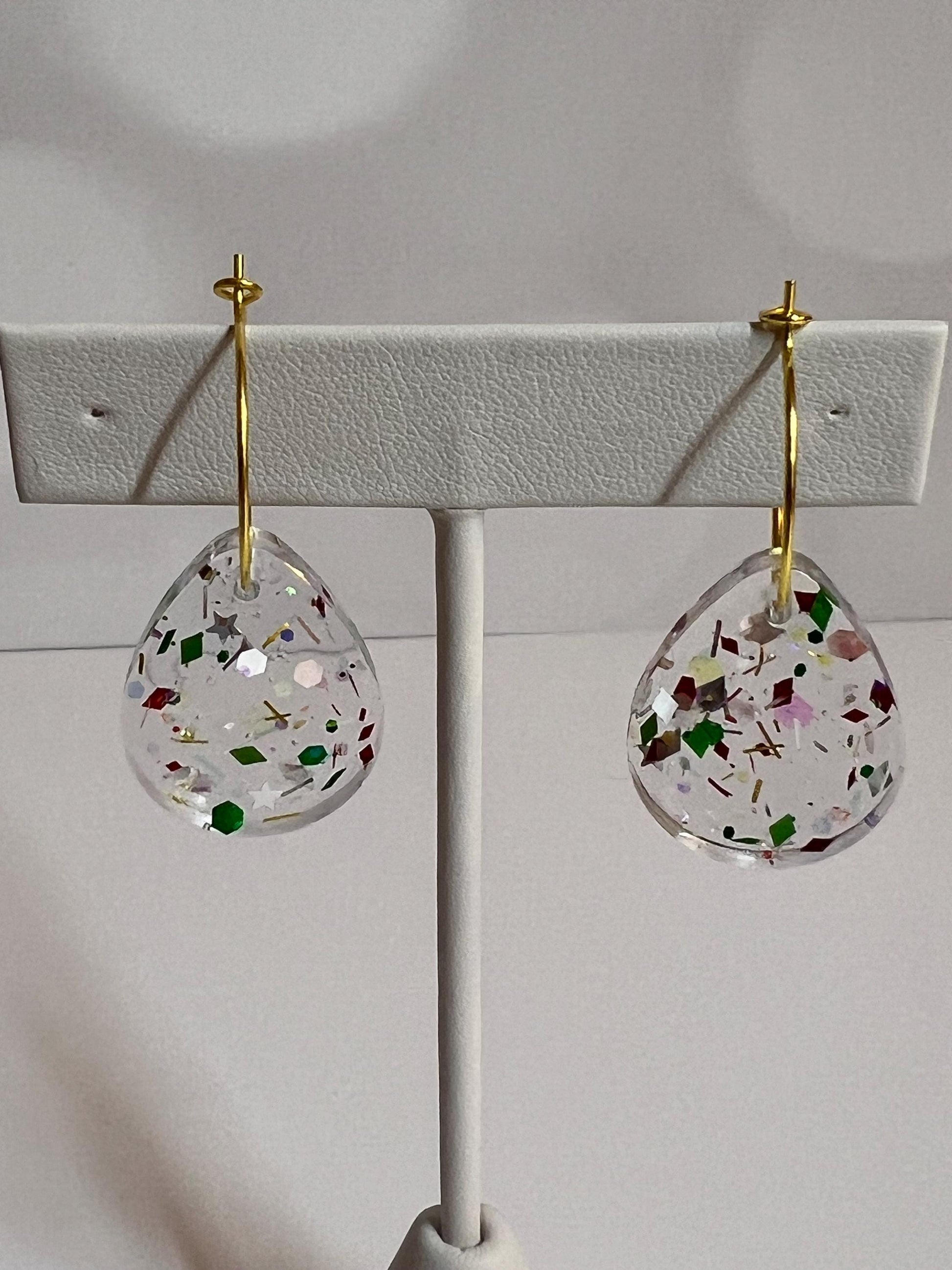 Glitter Resin Earrings | Handmade Red & Green Jewelry | Christmas
