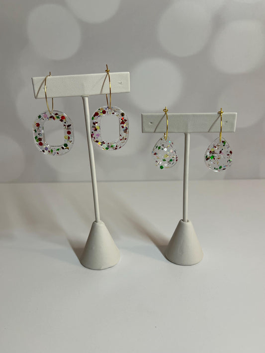 Glitter Resin Earrings | Handmade Red & Green Jewelry | Christmas