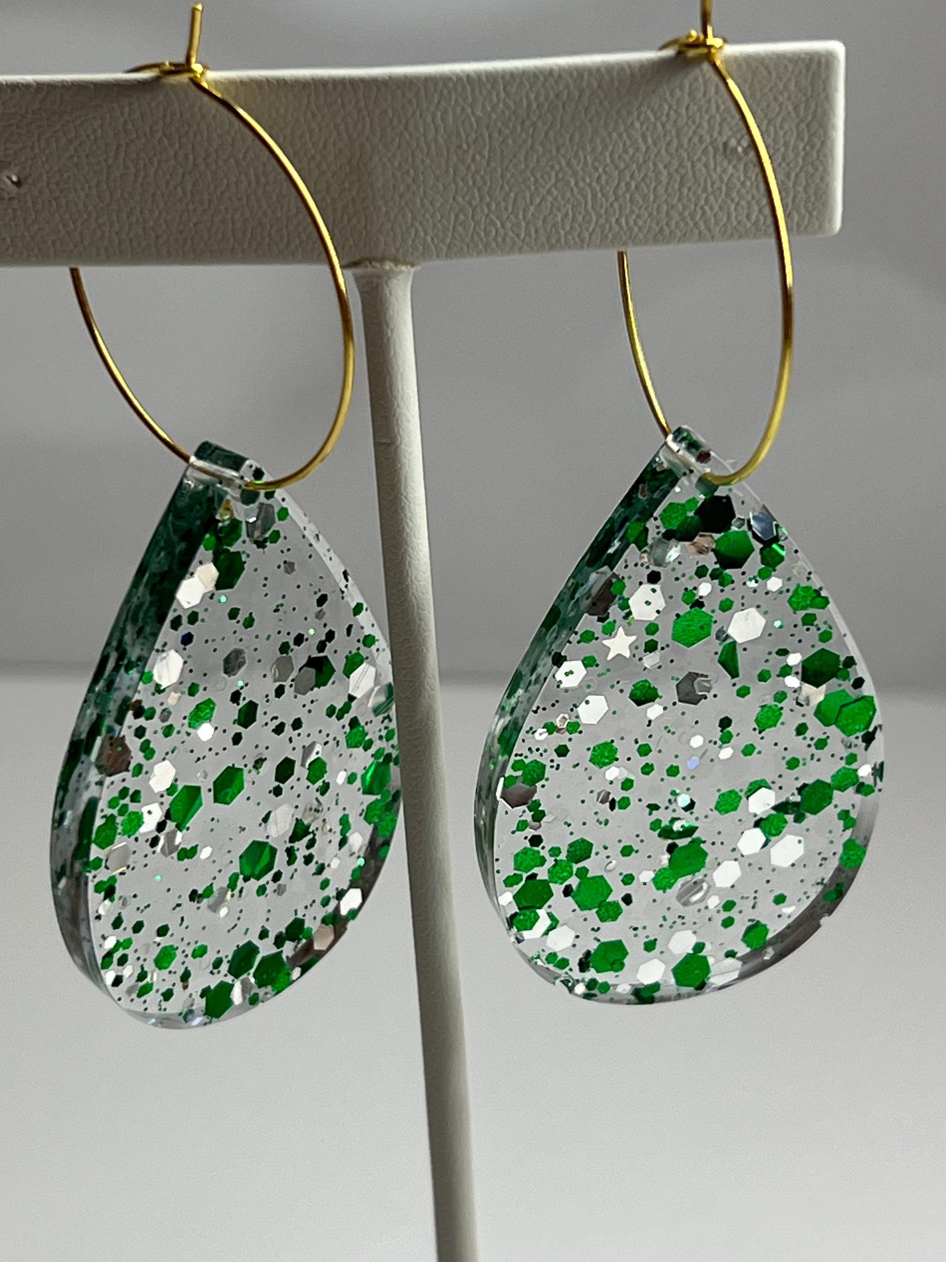 Glitter Resin Earrings | Green Jewelry | Christmas | St. Patrick's