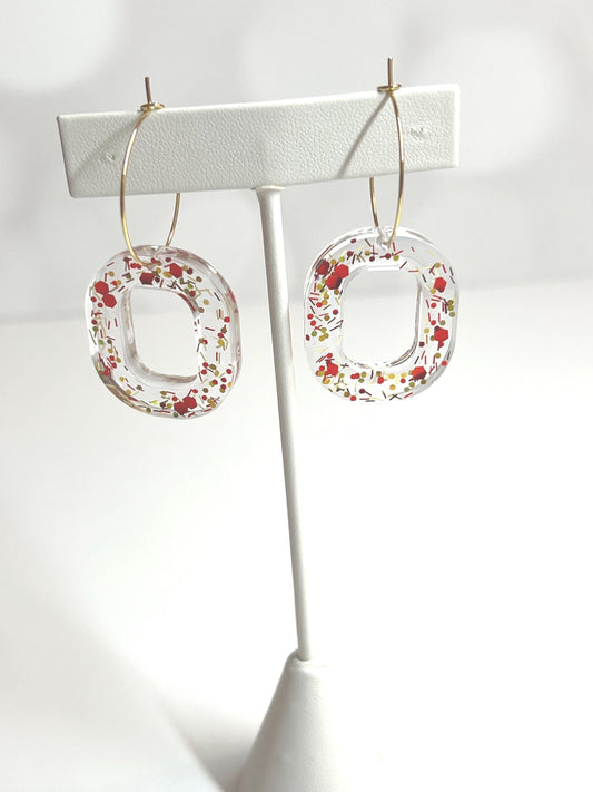 Glitter Resin Earrings | Handmade Red & Gold Jewelry | Christmas | New Year