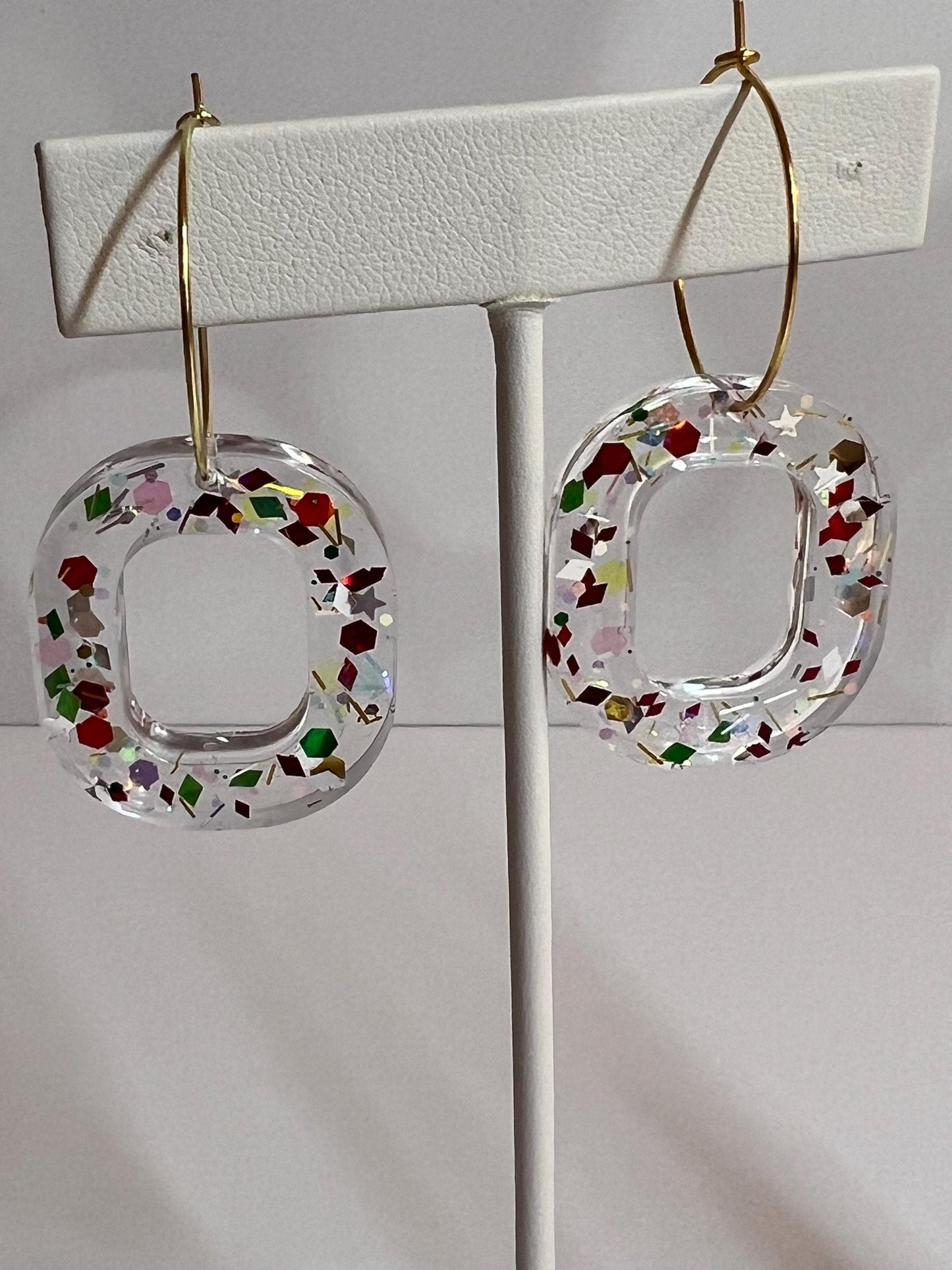 Glitter Resin Earrings | Handmade Red & Green Jewelry | Christmas
