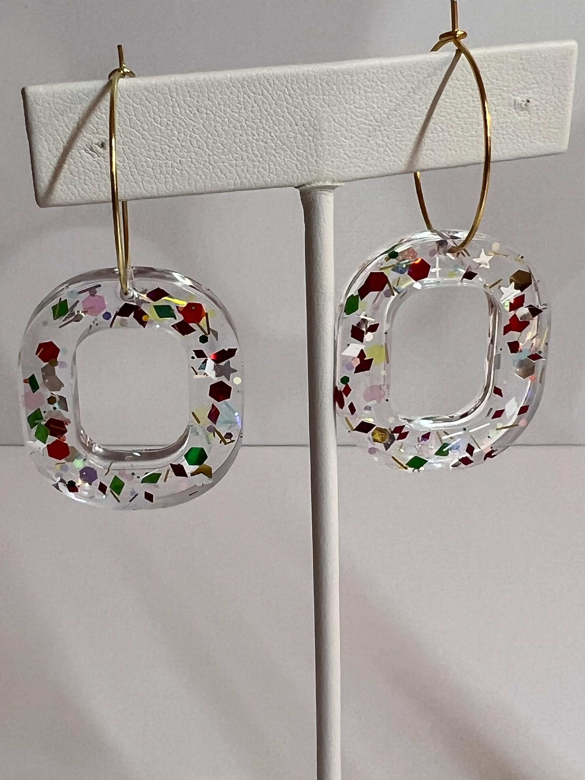 Glitter Resin Earrings | Handmade Red & Green Jewelry | Christmas