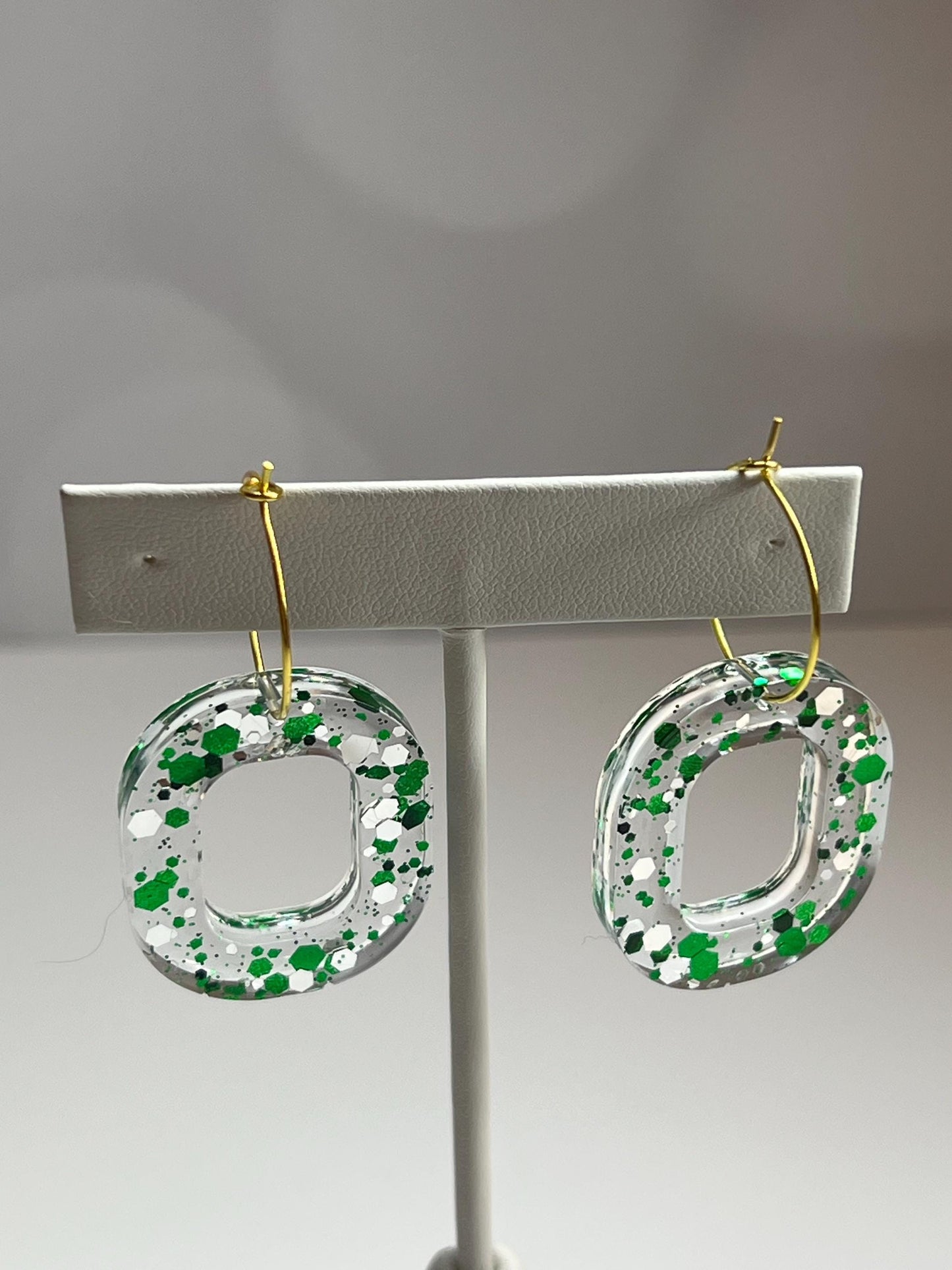 Glitter Resin Earrings | Green Jewelry | Christmas | St. Patrick's