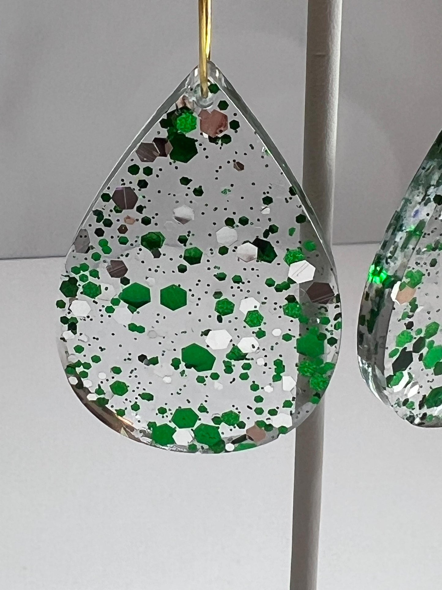 Glitter Resin Earrings | Green Jewelry | Christmas | St. Patrick's