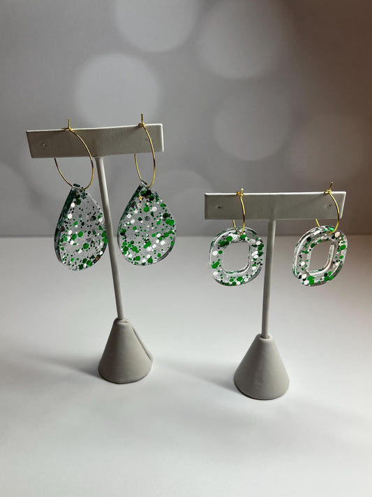 Glitter Resin Earrings | Green Jewelry | Christmas | St. Patrick's