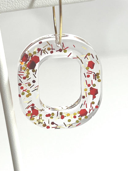 Glitter Resin Earrings | Handmade Red & Gold Jewelry | Christmas | New Year