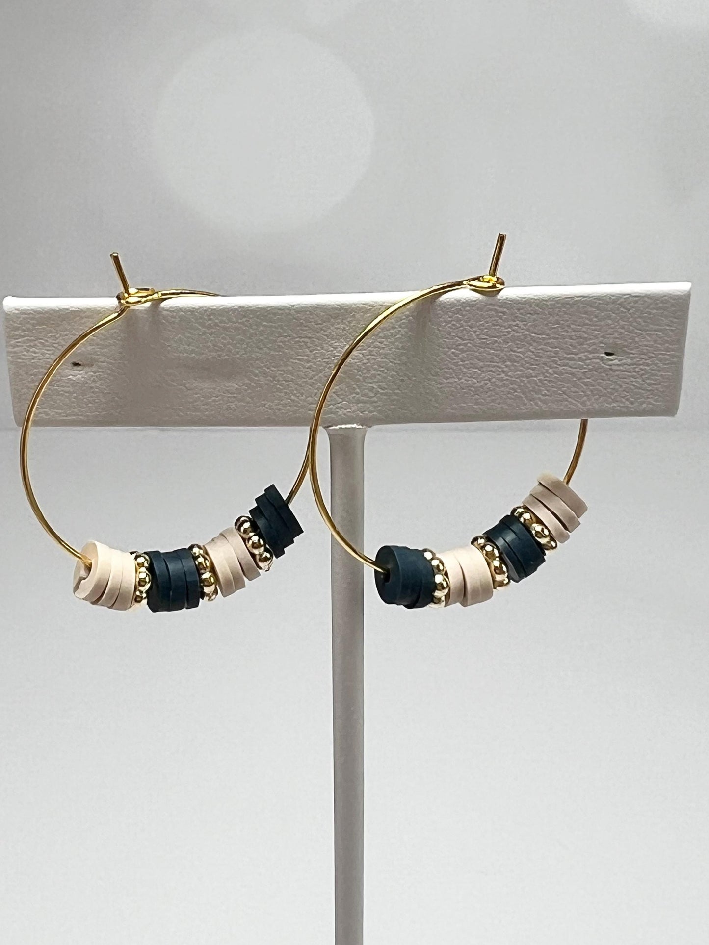 Hoop Earrings - Hand assembled with heishi beads - gold