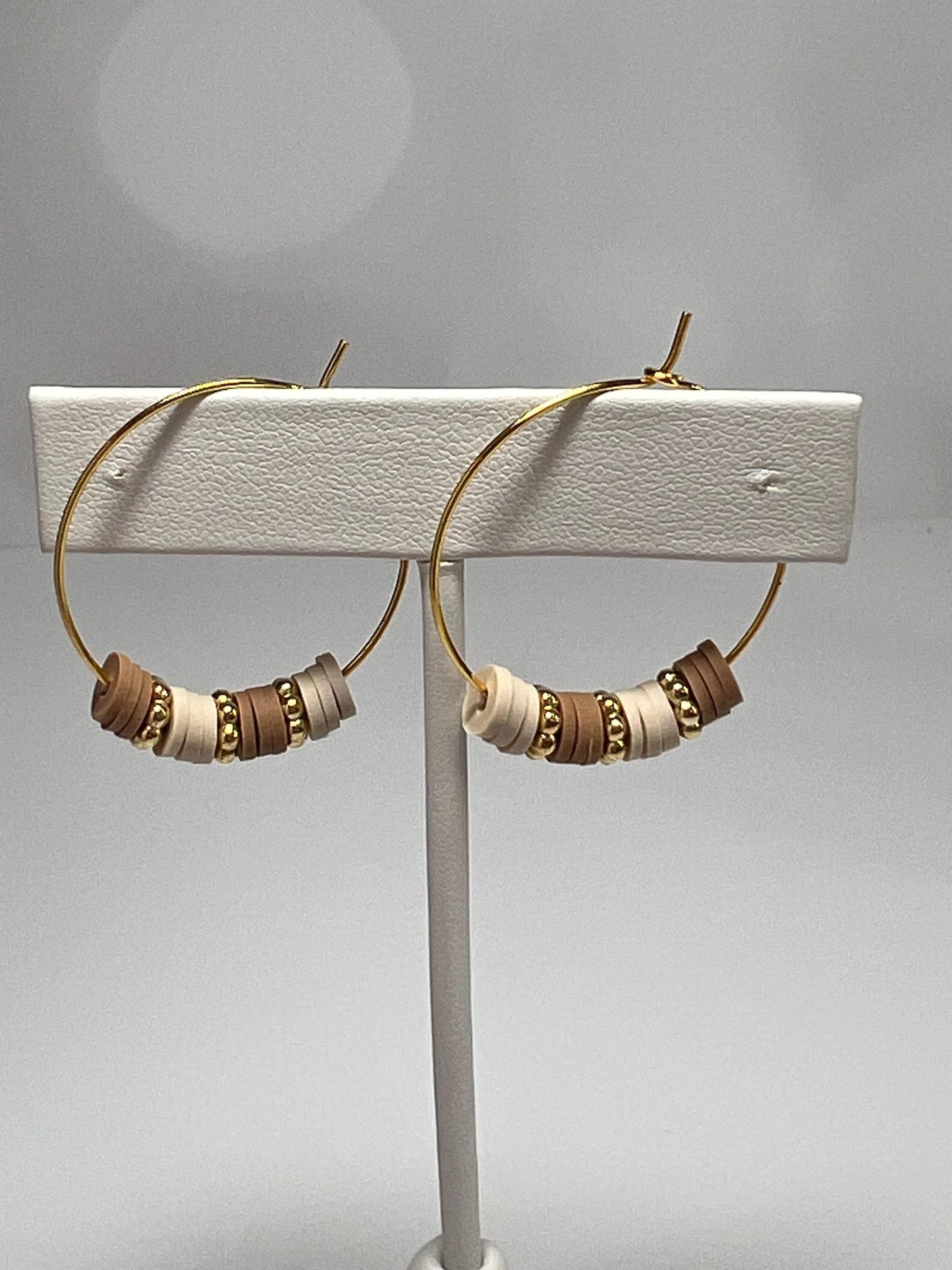 Hoop Earrings - Hand assembled with heishi beads - gold