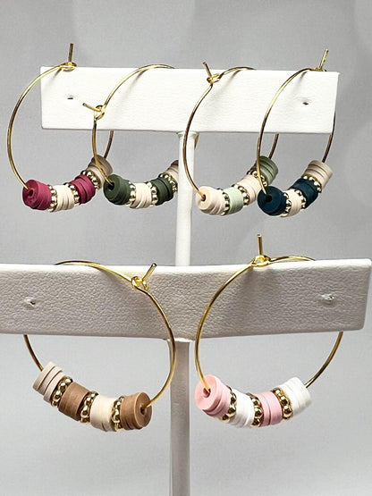 Hoop Earrings - Hand assembled with heishi beads - gold