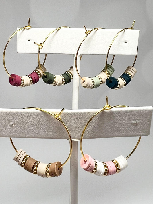 Hoop Earrings - Hand assembled with heishi beads - gold