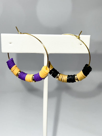 School Colors - Hoop Earrings - Hand assembled - College, High School, University