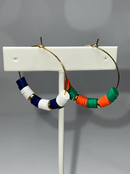 School Colors - Hoop Earrings - Hand assembled - College, High School, University