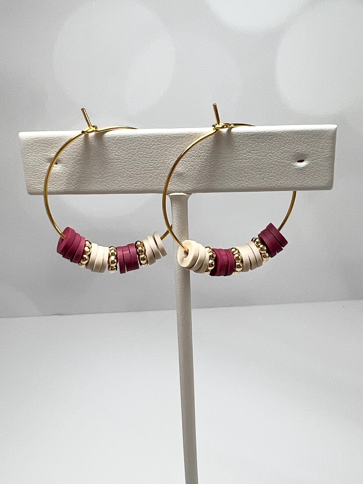 Hoop Earrings - Hand assembled with heishi beads - gold