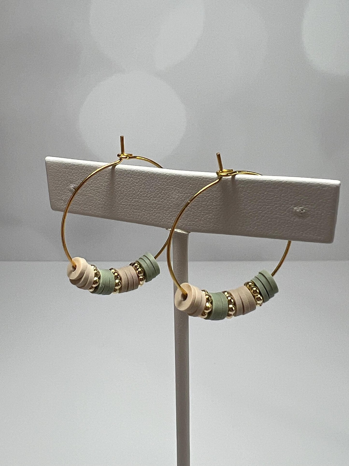 Hoop Earrings - Hand assembled with heishi beads - gold