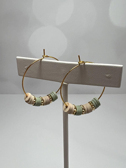 Hoop Earrings - Hand assembled with heishi beads - gold