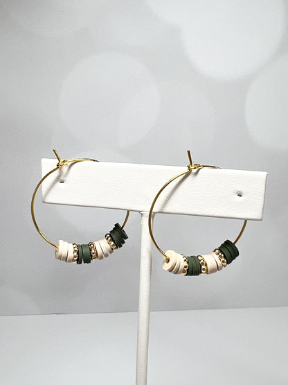 Hoop Earrings - Hand assembled with heishi beads - gold