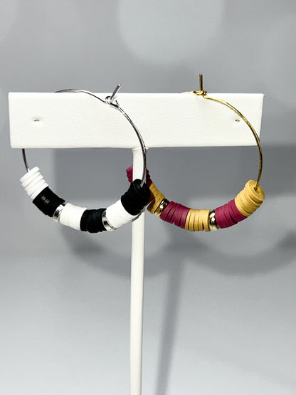 School Colors - Hoop Earrings - Hand assembled - College, High School, University