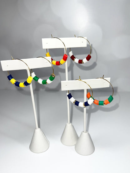 School Colors - Hoop Earrings - Hand assembled - College, High School, University