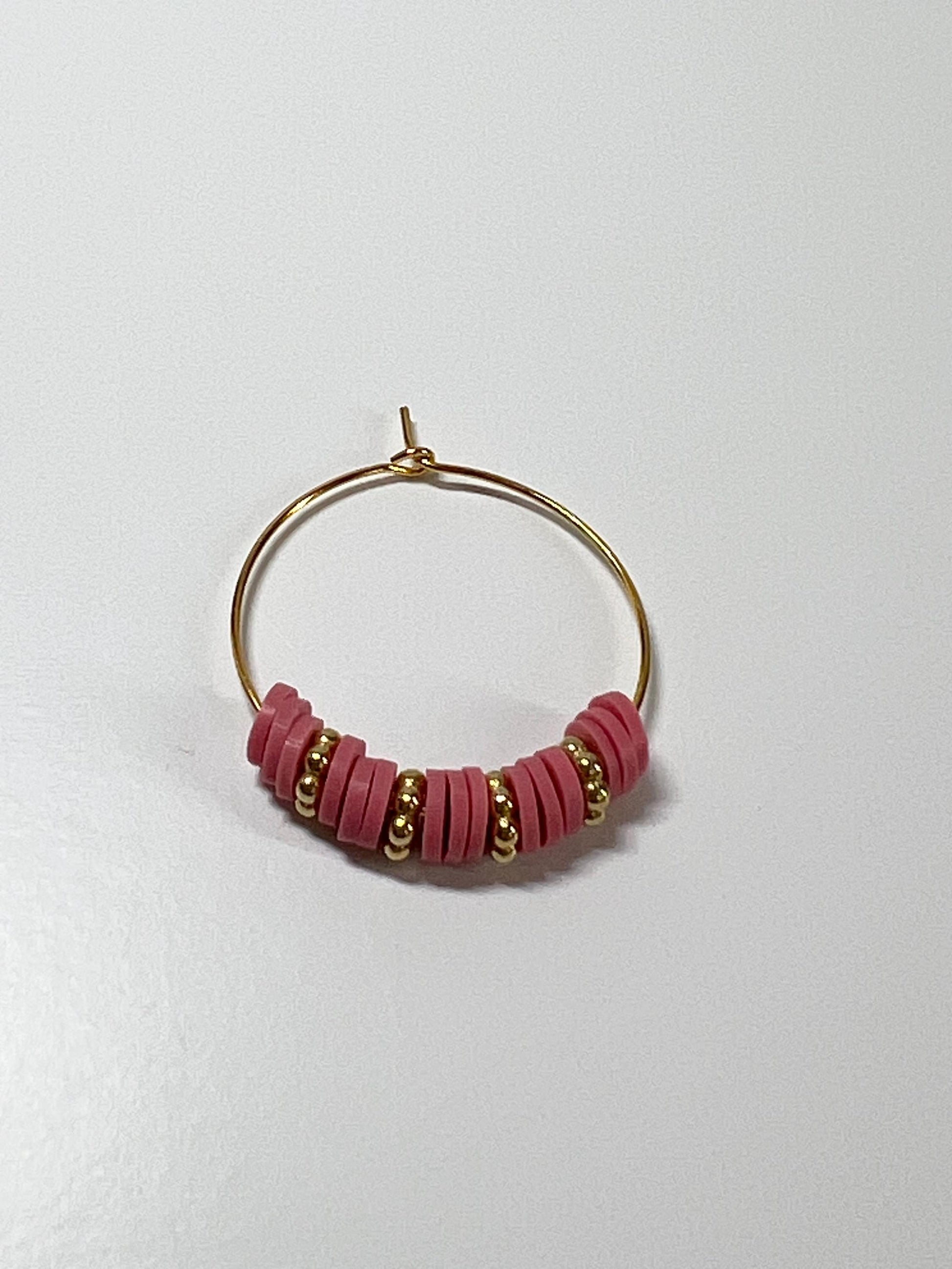 Hoop Earrings - Hand assembled with heishi beads - gold