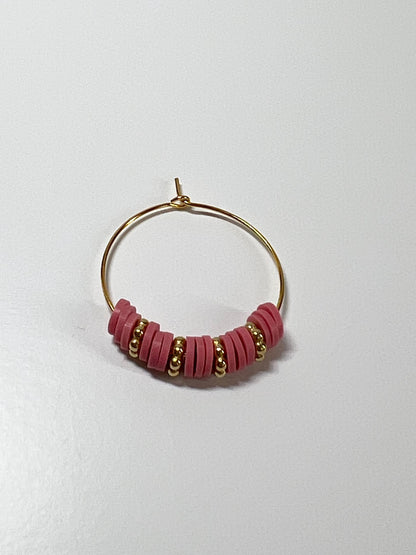 Hoop Earrings - Hand assembled with heishi beads - gold