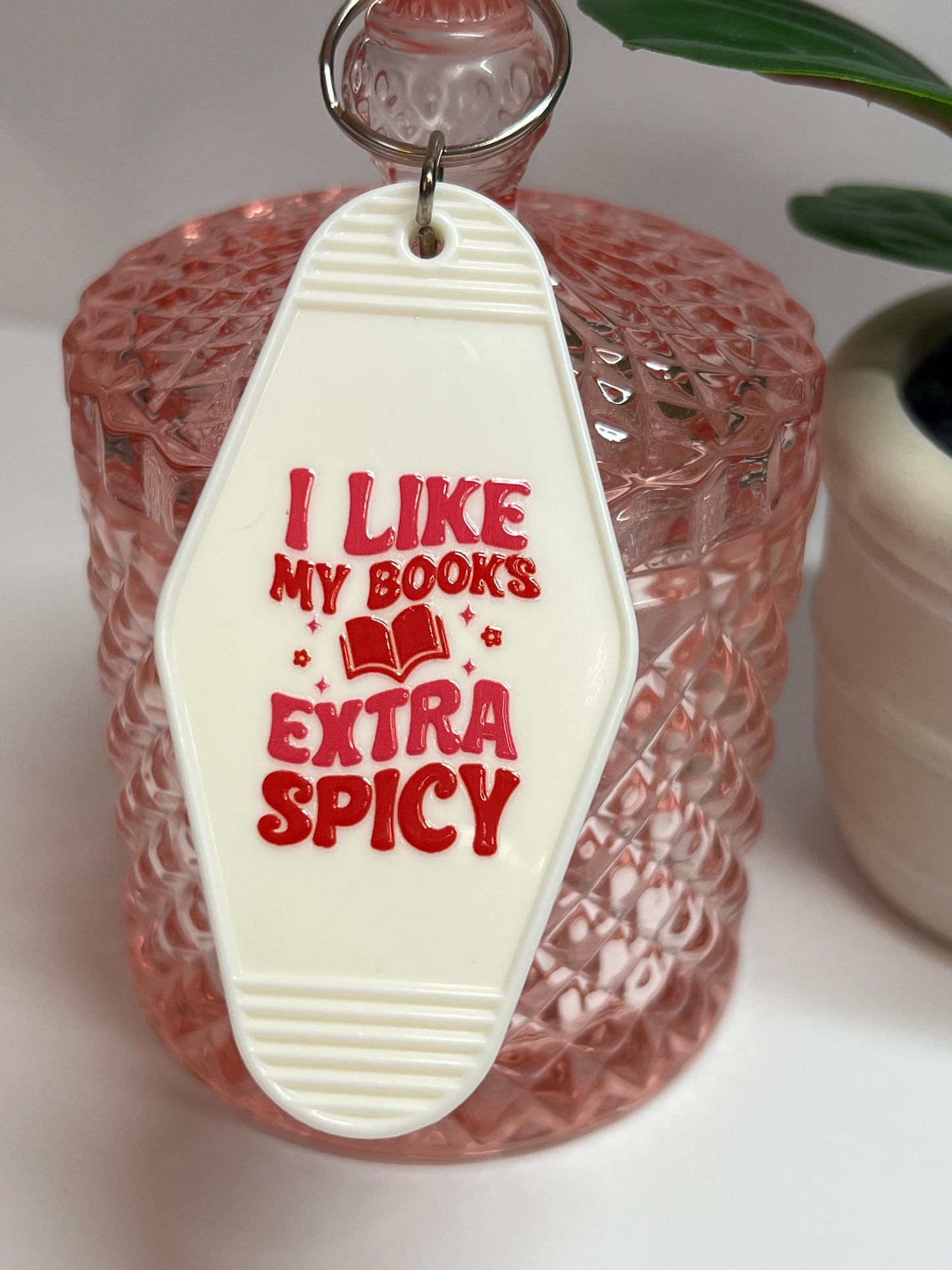 I Like My Books Extra Spicy Motel Keychain: Gift for Book Lover