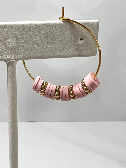 Hoop Earrings - Hand assembled with heishi beads - gold