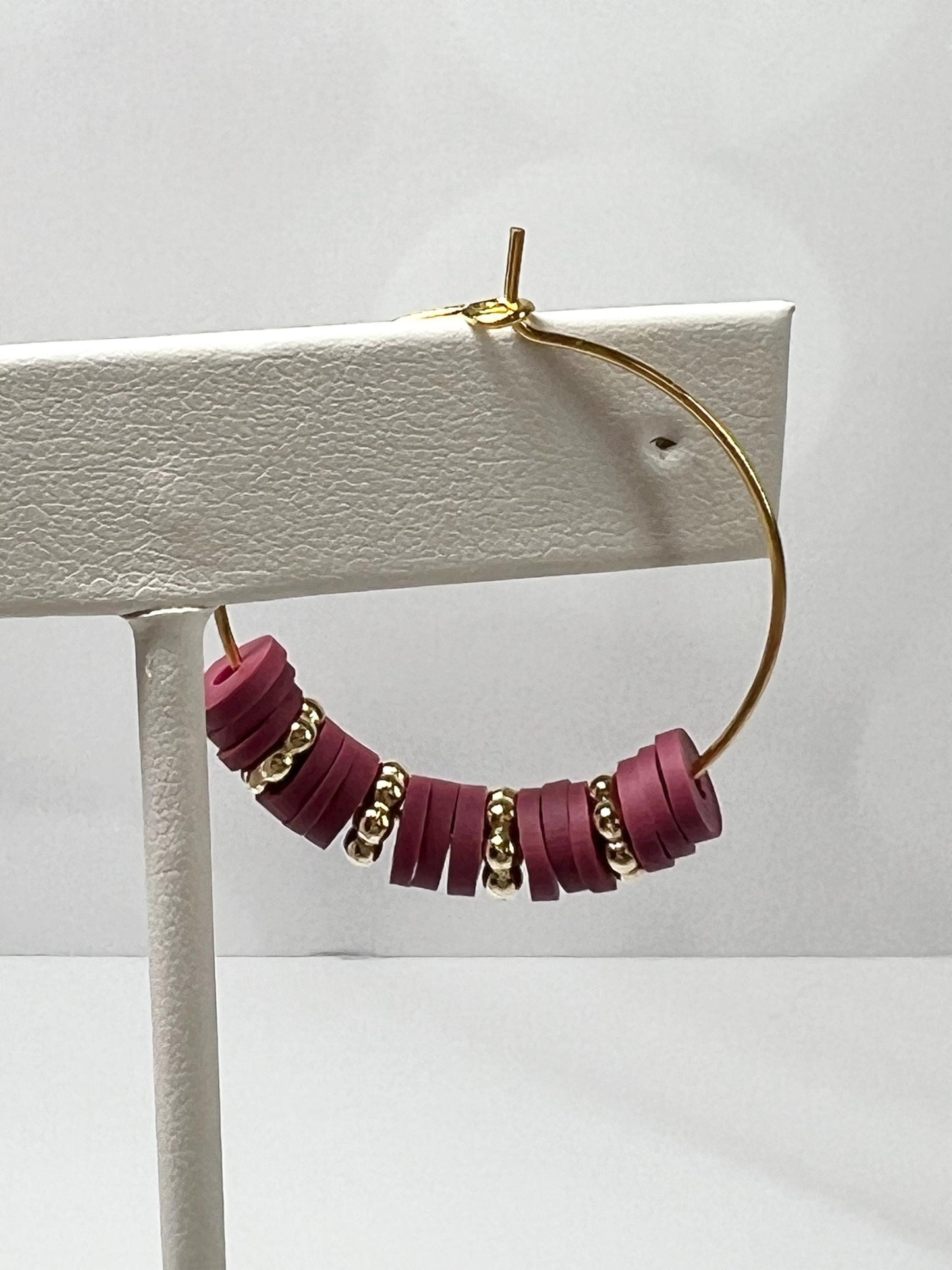 Hoop Earrings - Hand assembled with heishi beads - gold
