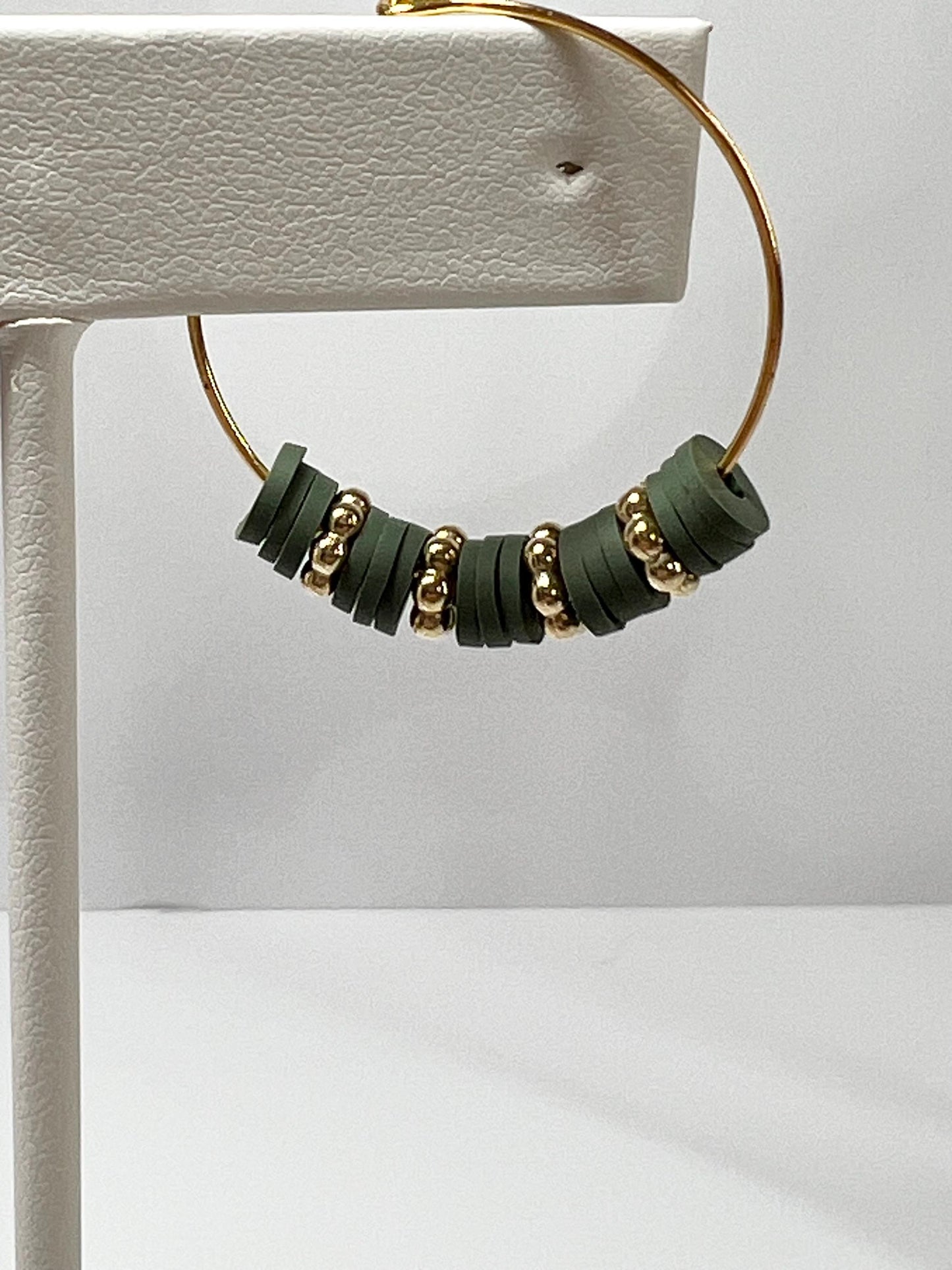 Hoop Earrings - Hand assembled with heishi beads - gold